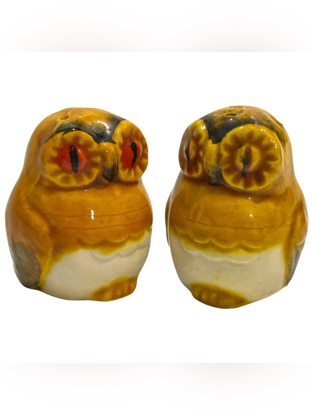 Vintage 1970s Ceramic Owl Salt and Pepper Shakers - Rustic Mid-Century Modern